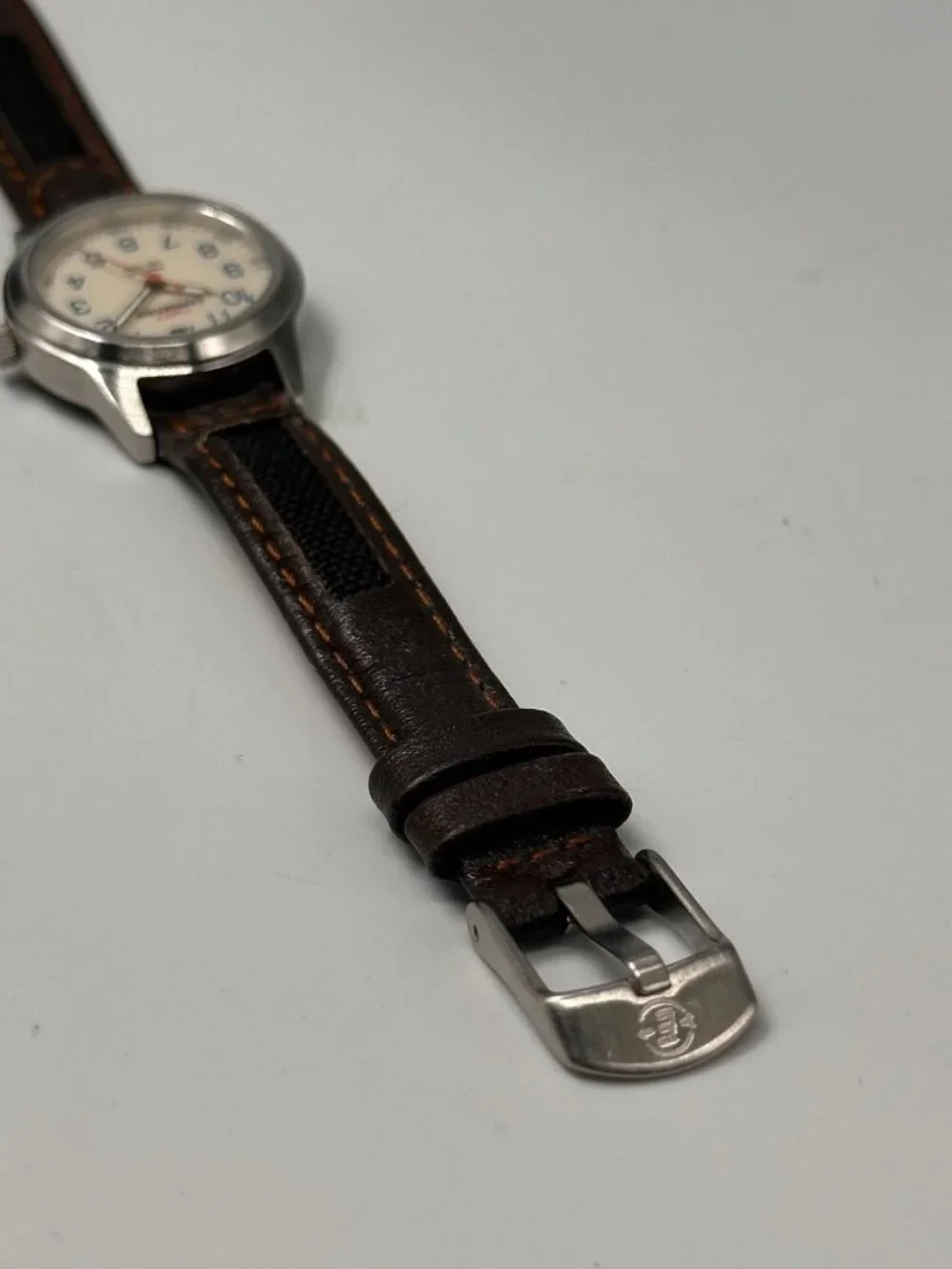 Timex Expedition Field Mini Watch Women Silver Tone Leather Band New Battery